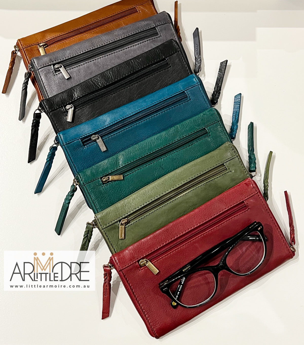 Washed Leather Double Sided Glasses Case with extra rear zipped pocket LA-6238