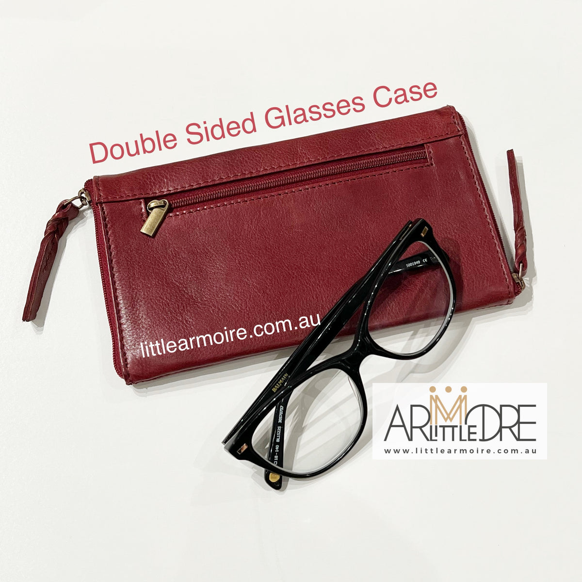 Washed Leather Double Sided Glasses Case with extra rear zipped pocket LA-6238
