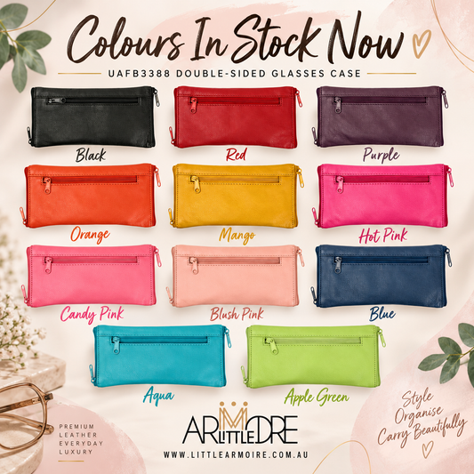 Soft Leather Double Sided Glasses Case with side pocket FB-3388 - 3 zip (UAFB3388)