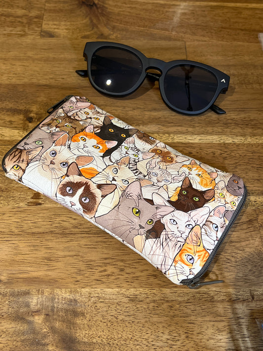 2-Zip Cat Print Double-Sided Glasses Case – Soft Leather Eyewear Holder (UAFB2288 CAT)