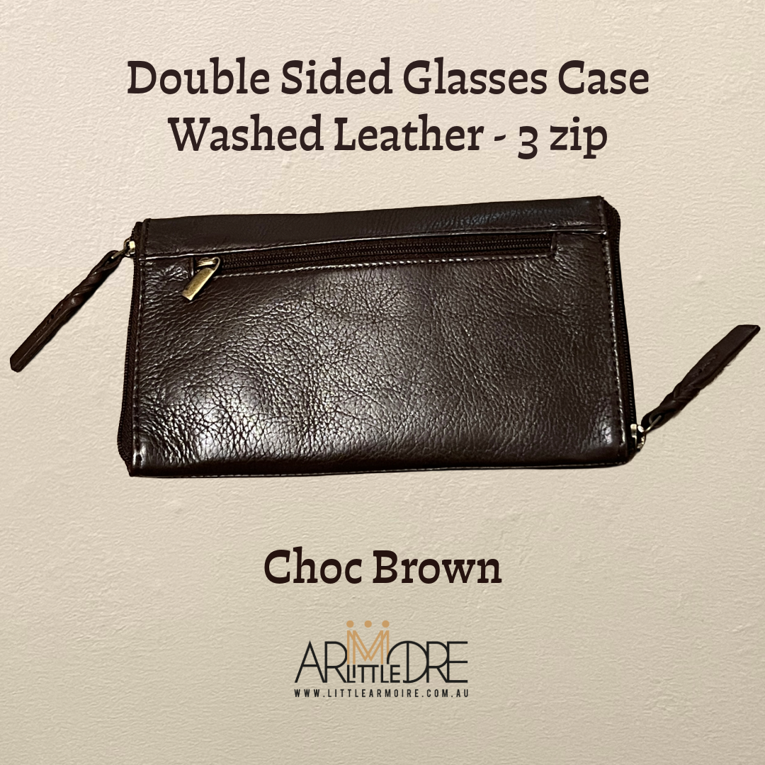 Washed Leather Double Sided Glasses Case with extra rear zip pocket LA-6238 (UALA6238)