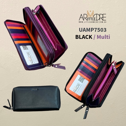 Dual-Zip around Full Size Multi Colour Leather Wallet UAMP7503