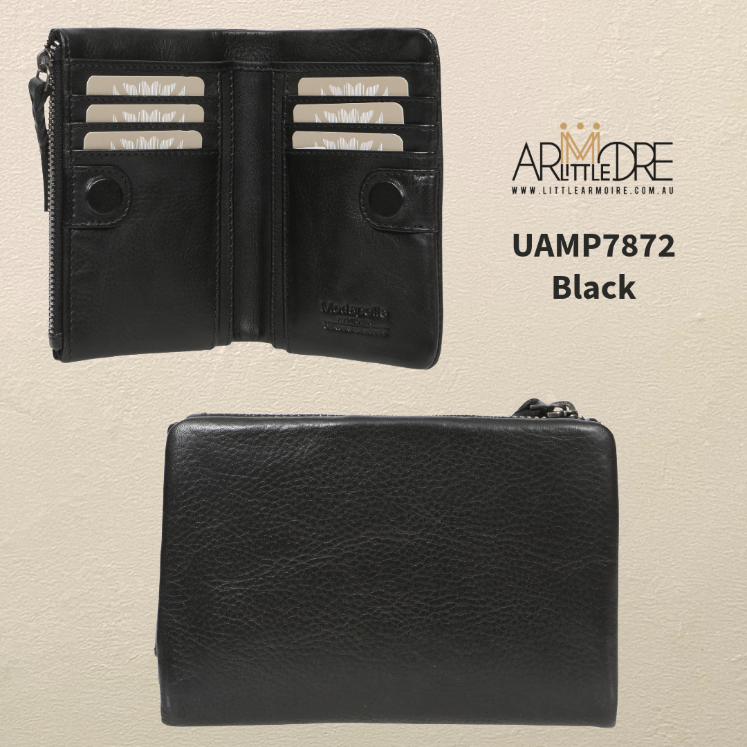 Soft Washed Leather Medium Size Wallet with magnetic UAMP7872