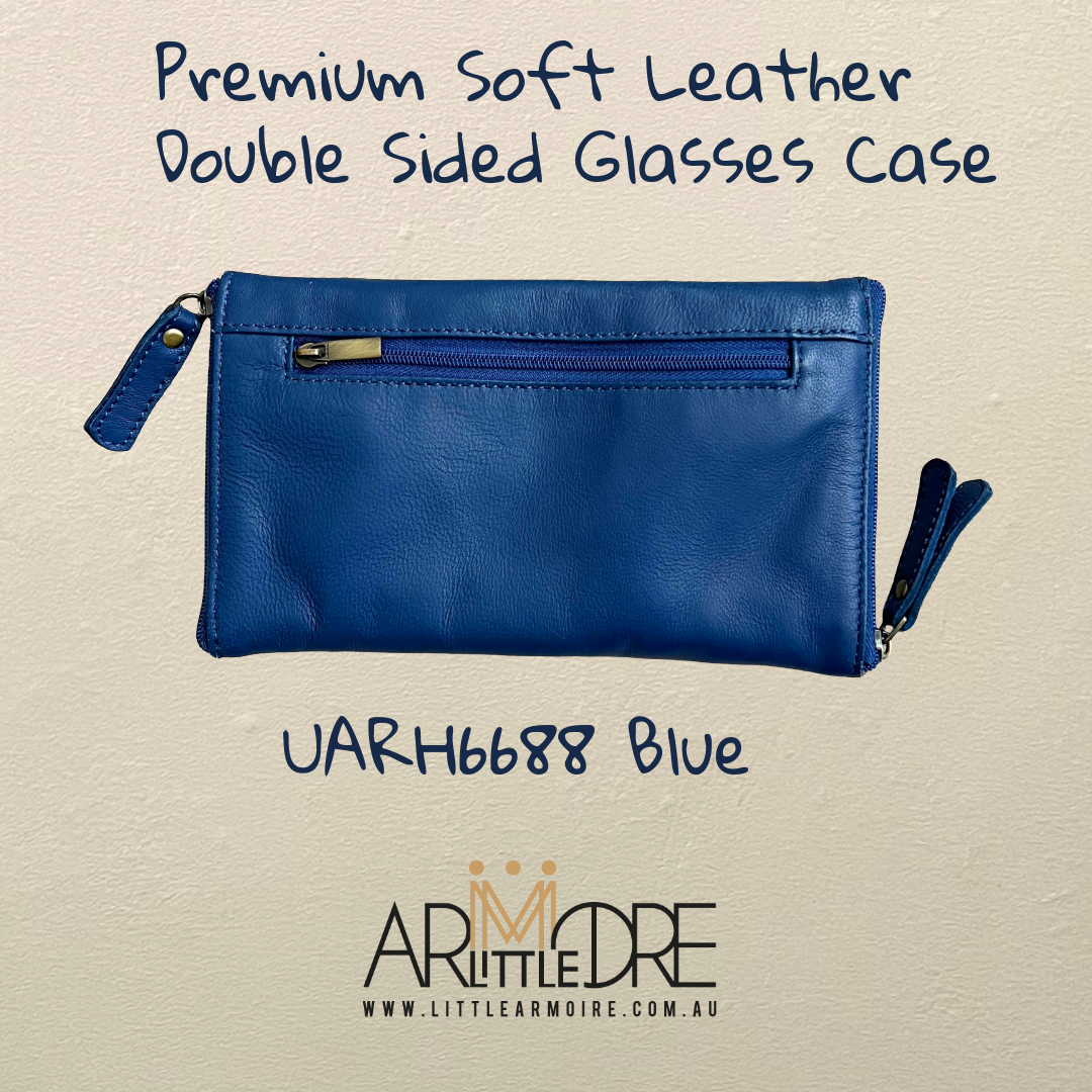 Premium Soft Leather Double Sided Glasses Case with side pocket 3 zip (UARH6688)
