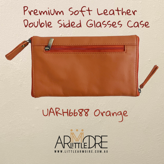 Premium Soft Leather Double Sided Glasses Case with side pocket 3 zip (UARH6688)