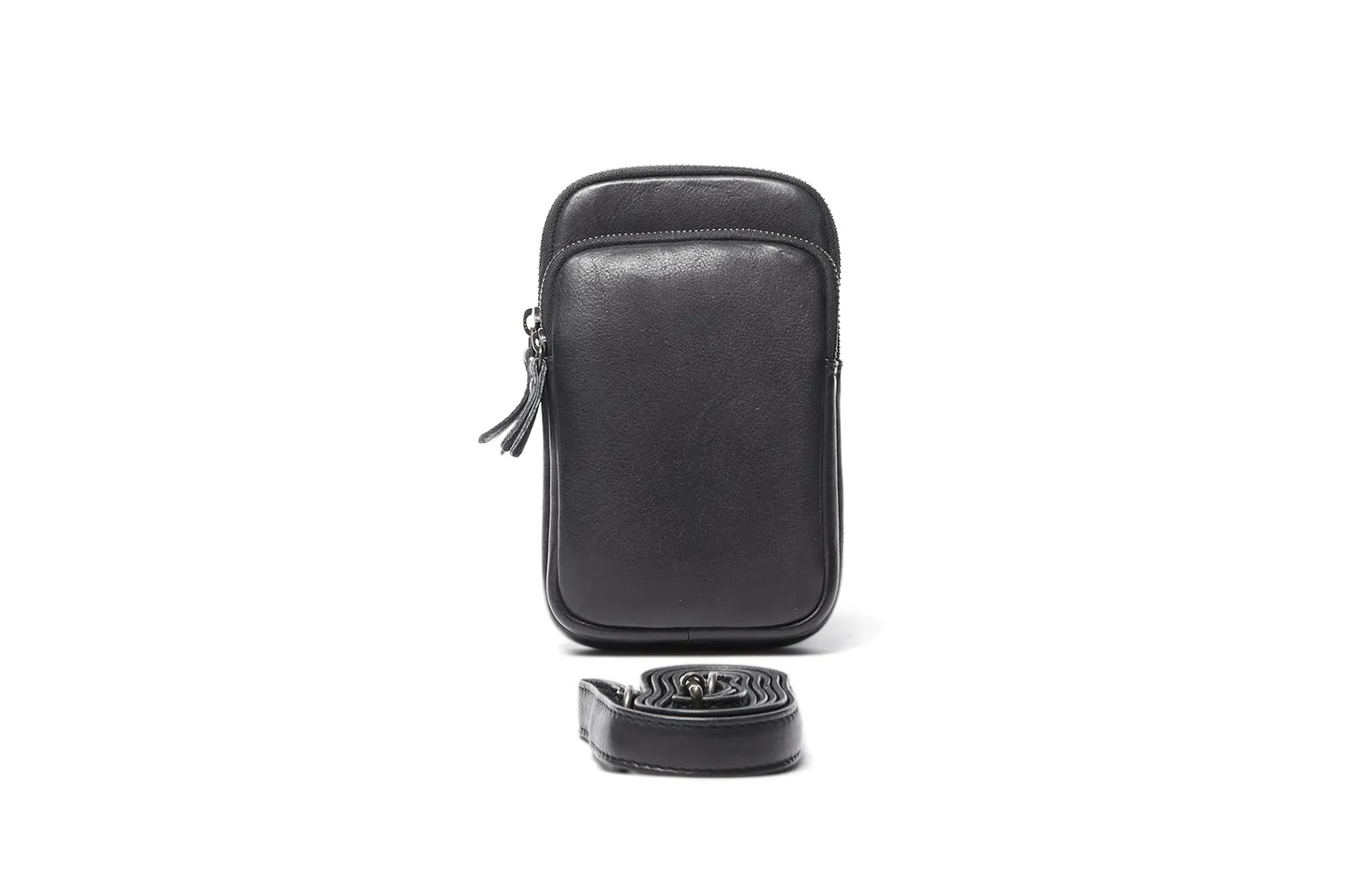 LA574 Soft Leather Mobile Phone Pouch with Two Zip Pockets