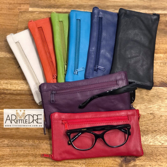 Soft Leather Double Sided Glasses Case with side pocket FB-3388 - 3 zip (UAFB3388)