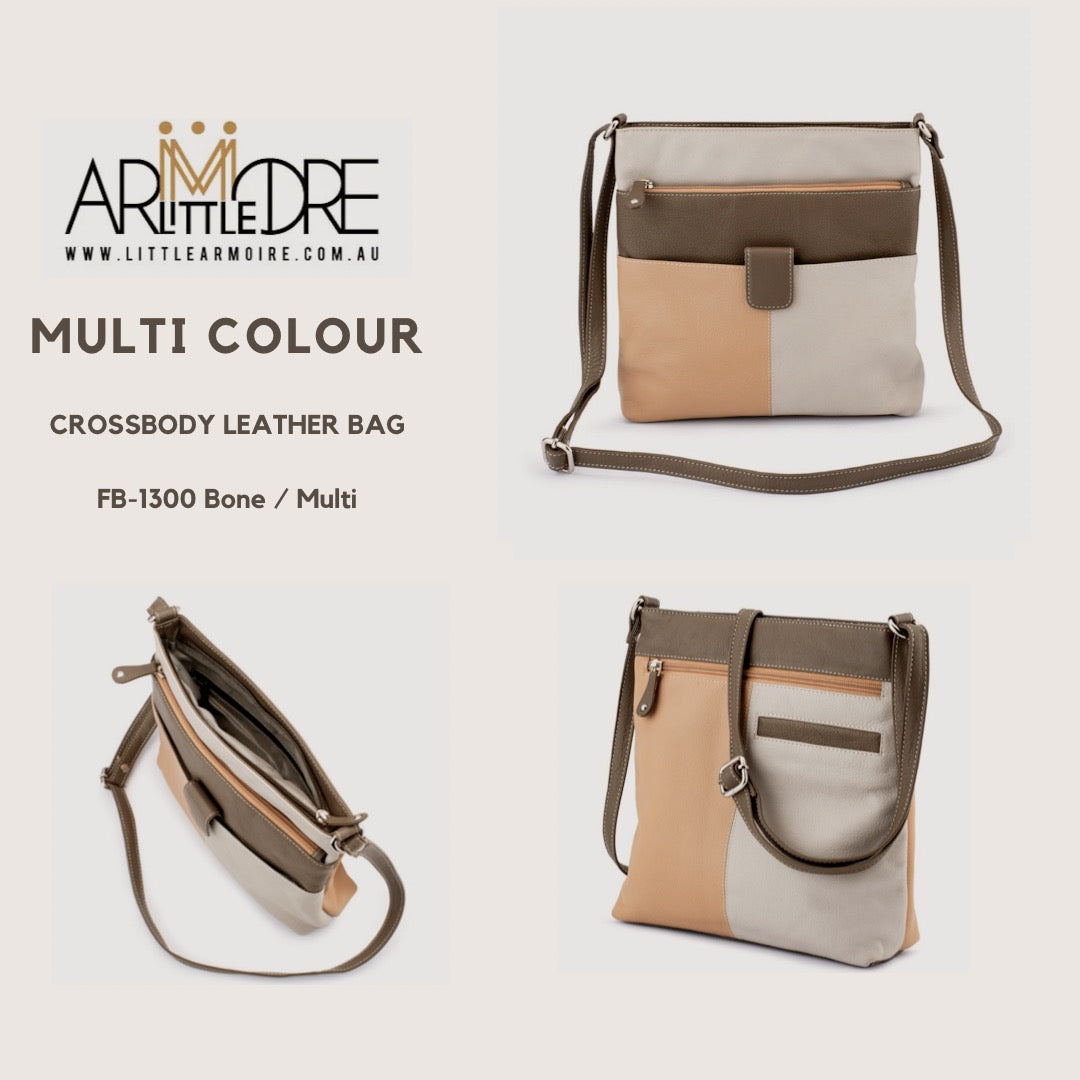 FB-1300 Multi Coloured Large Leather Shoulder / Cross Body Bag