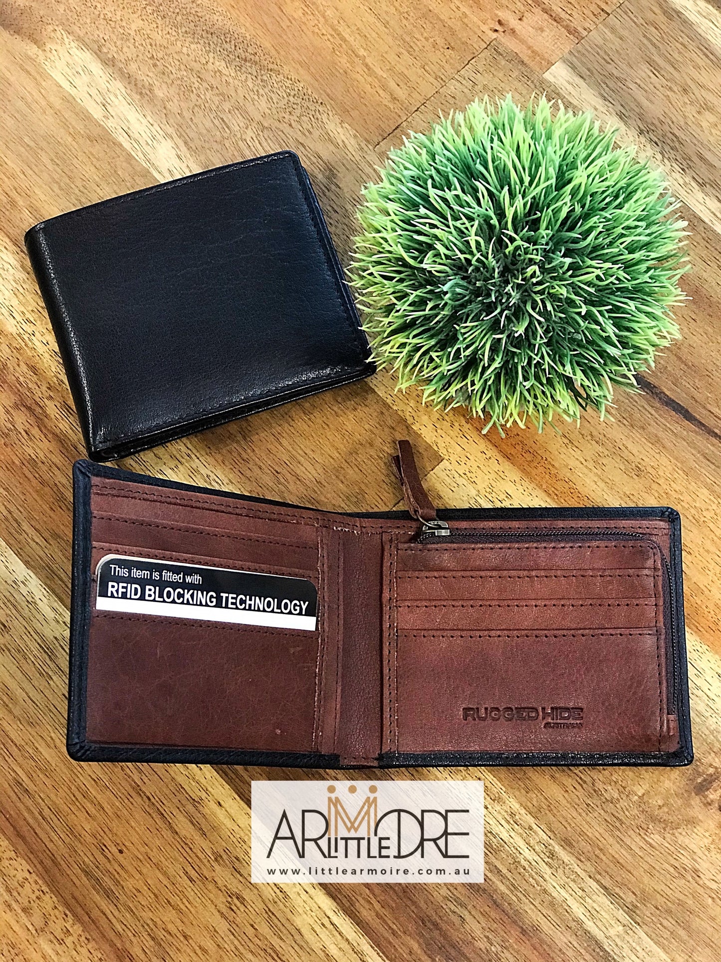 Two Tone Leather Wallet with Coin UARH3181