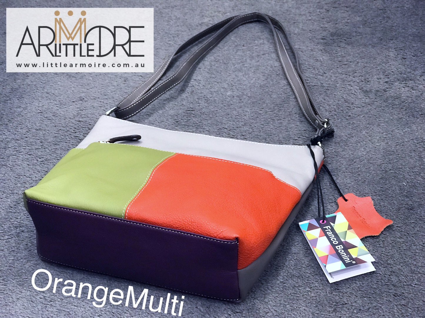 Franco Bonini FB-112 Multi Coloured Top Zip Leather Shoulder Bag - Little Armoire - Online Leather Goods Store Australia
