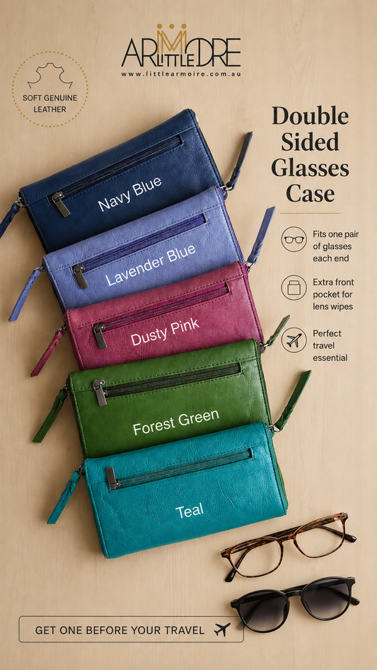 Washed Leather Double Sided Glasses Case with extra rear zip pocket LA-6238 (UALA6238)