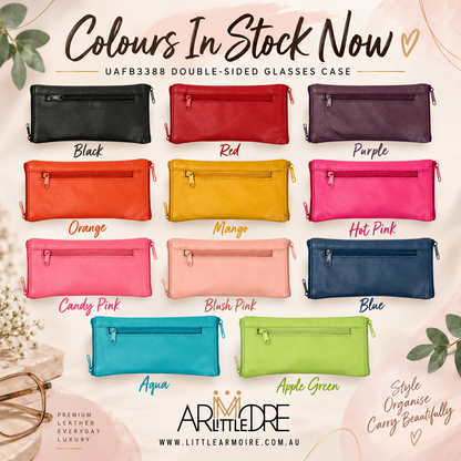 Soft Leather Double Sided Glasses Case with side pocket FB-3388 - 3 zip (UAFB3388)