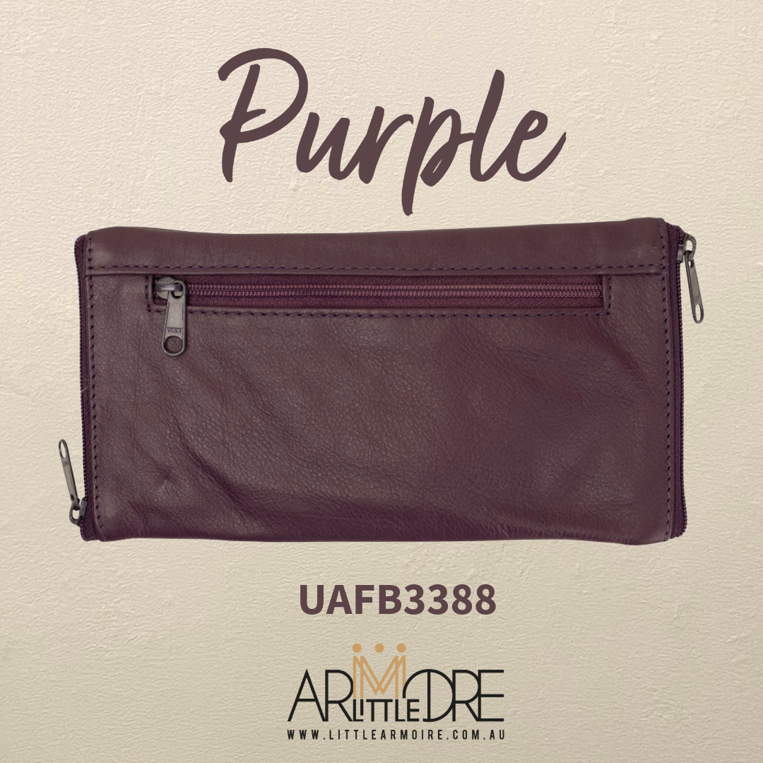 Soft Leather Double Sided Glasses Case with side pocket FB-3388 - 3 zip (UAFB3388)