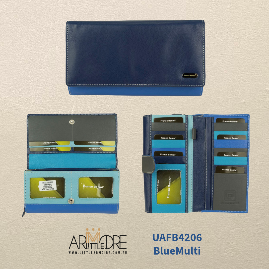 Franco Bonini FB-4206 Large Ladies Multi Colour Wallet 19 Cards Holder and Coin Section