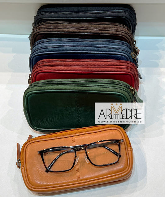 Washed Leather Dual‑Zip Glasses Case LA-6285 (UALA6285)