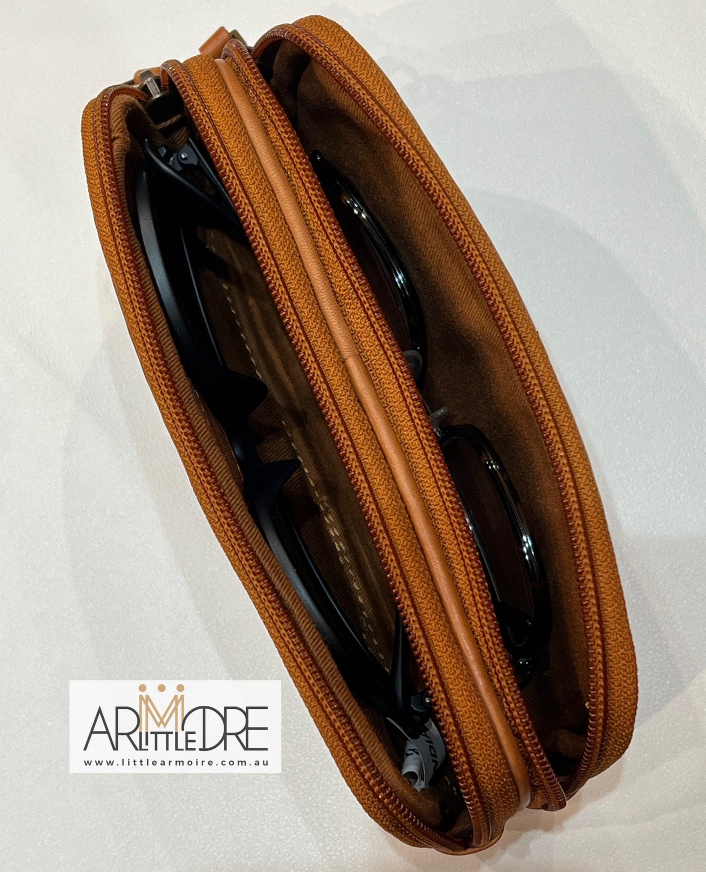 Washed Leather Dual‑Zip Glasses Case LA-6285 (UALA6285)