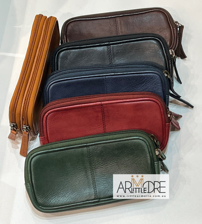 Washed Leather Dual‑Zip Glasses Case LA-6285 (UALA6285)