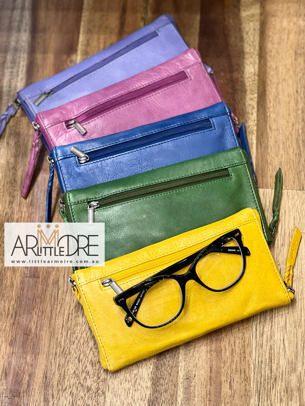 Washed Leather Double Sided Glasses Case with extra rear zipped pocket LA-6238