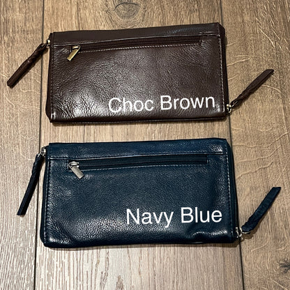 Washed Leather Double Sided Glasses Case with extra rear zip pocket LA-6238 (UALA6238)