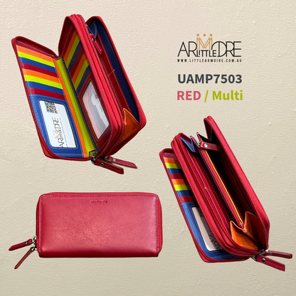 Dual-Zip around Full Size Multi Colour Leather Wallet UAMP7503