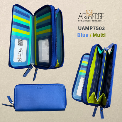 Dual-Zip around Full Size Multi Colour Leather Wallet UAMP7503