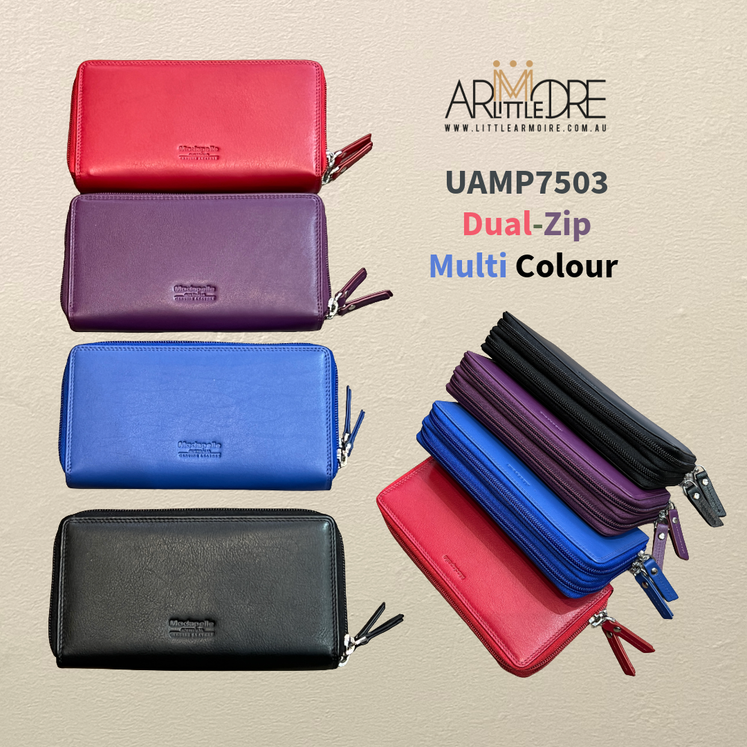 Dual-Zip around Full Size Multi Colour Leather Wallet UAMP7503