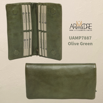 Soft Washed Leather Bid Fold Full Size Wallet with magnetic UAMP7887