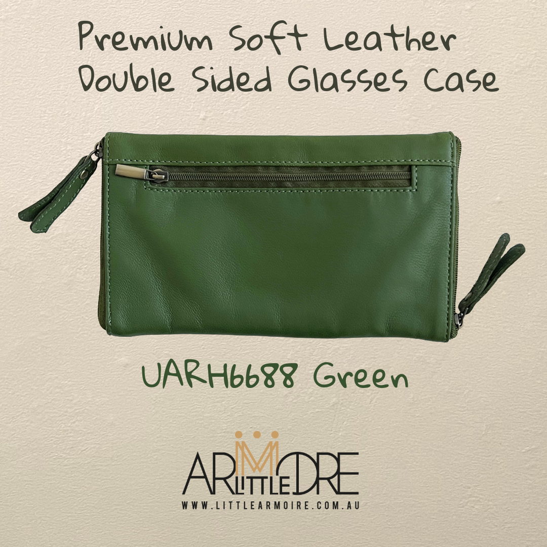 Premium Soft Leather Double Sided Glasses Case with side pocket 3 zip (UARH6688)