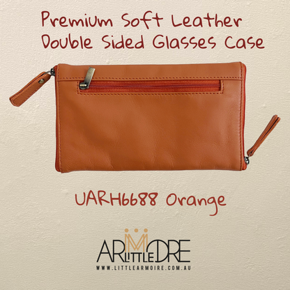 Premium Soft Leather Double Sided Glasses Case with side pocket 3 zip (UARH6688)