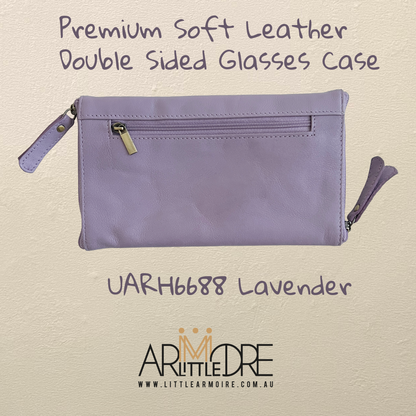Premium Soft Leather Double Sided Glasses Case with side pocket 3 zip (UARH6688)