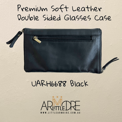Premium Soft Leather Double Sided Glasses Case with side pocket 3 zip (UARH6688)