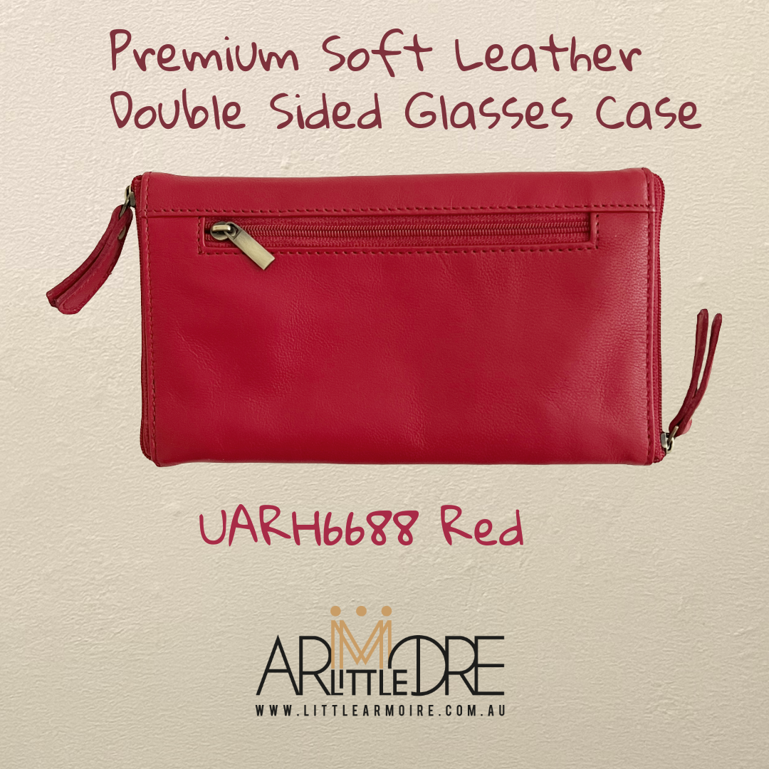 Premium Soft Leather Double Sided Glasses Case with side pocket 3 zip (UARH6688)