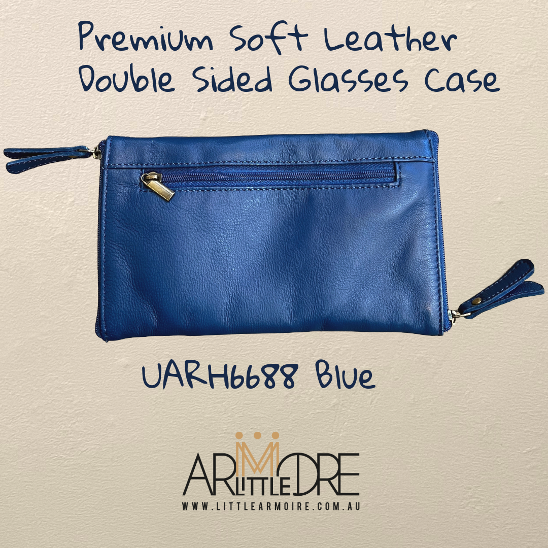 Premium Soft Leather Double Sided Glasses Case with side pocket 3 zip (UARH6688)