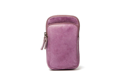 LA574 Soft Leather Mobile Phone Pouch with Two Zip Pockets