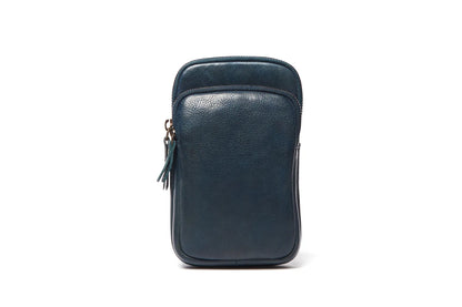 LA574 Soft Leather Mobile Phone Pouch with Two Zip Pockets