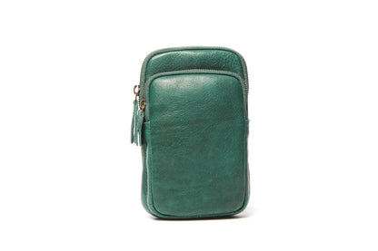 LA574 Soft Leather Mobile Phone Pouch with Two Zip Pockets