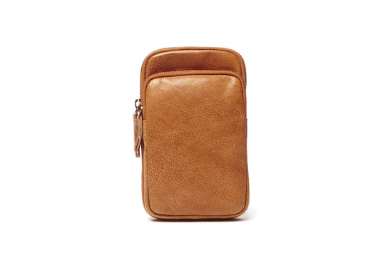 LA574 Soft Leather Mobile Phone Pouch with Two Zip Pockets