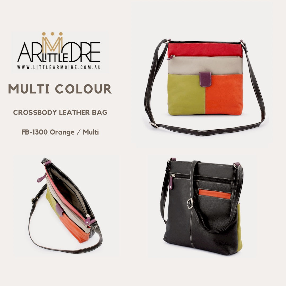 FB-1300 Multi Coloured Large Leather Shoulder / Cross Body Bag