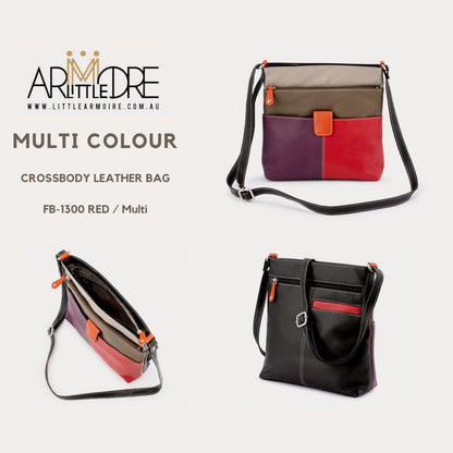 FB-1300 Multi Coloured Large Leather Shoulder / Cross Body Bag