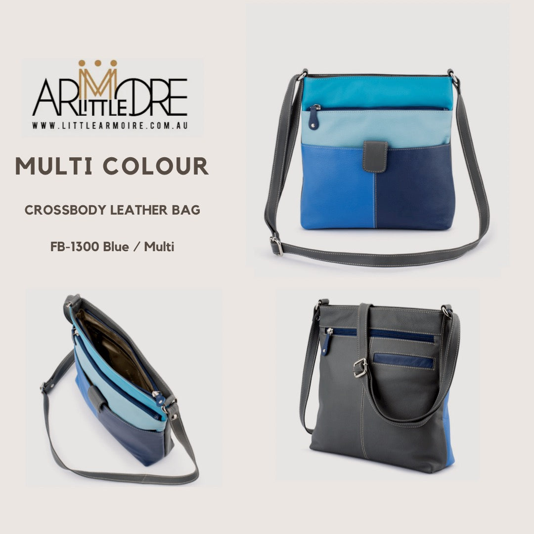 FB-1300 Multi Coloured Large Leather Shoulder / Cross Body Bag