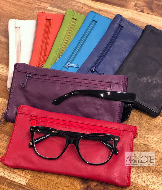 Soft Leather Double Sided Glasses Case with side pocket FB-3388 - 3 zipped (UAFB3388)