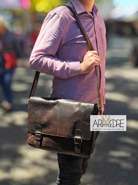 Rugged Hide RH-6001 Mason Men's Front Flap Leather Satchel/ Laptop Bag
