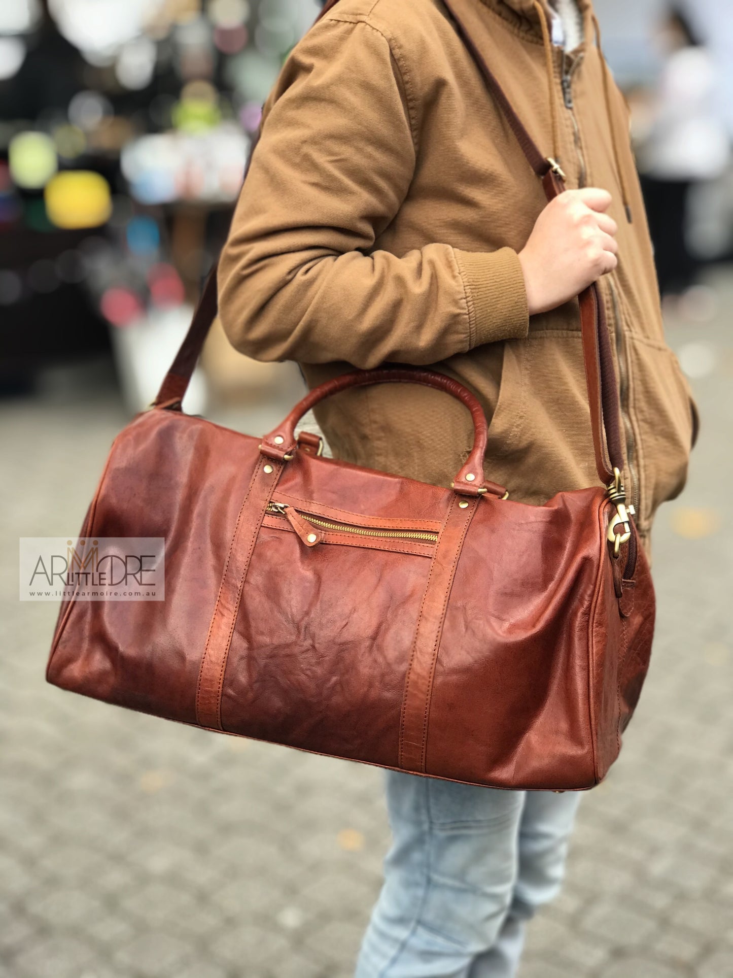 Leather Luggage Bag with Trolley Strap UARH234 London