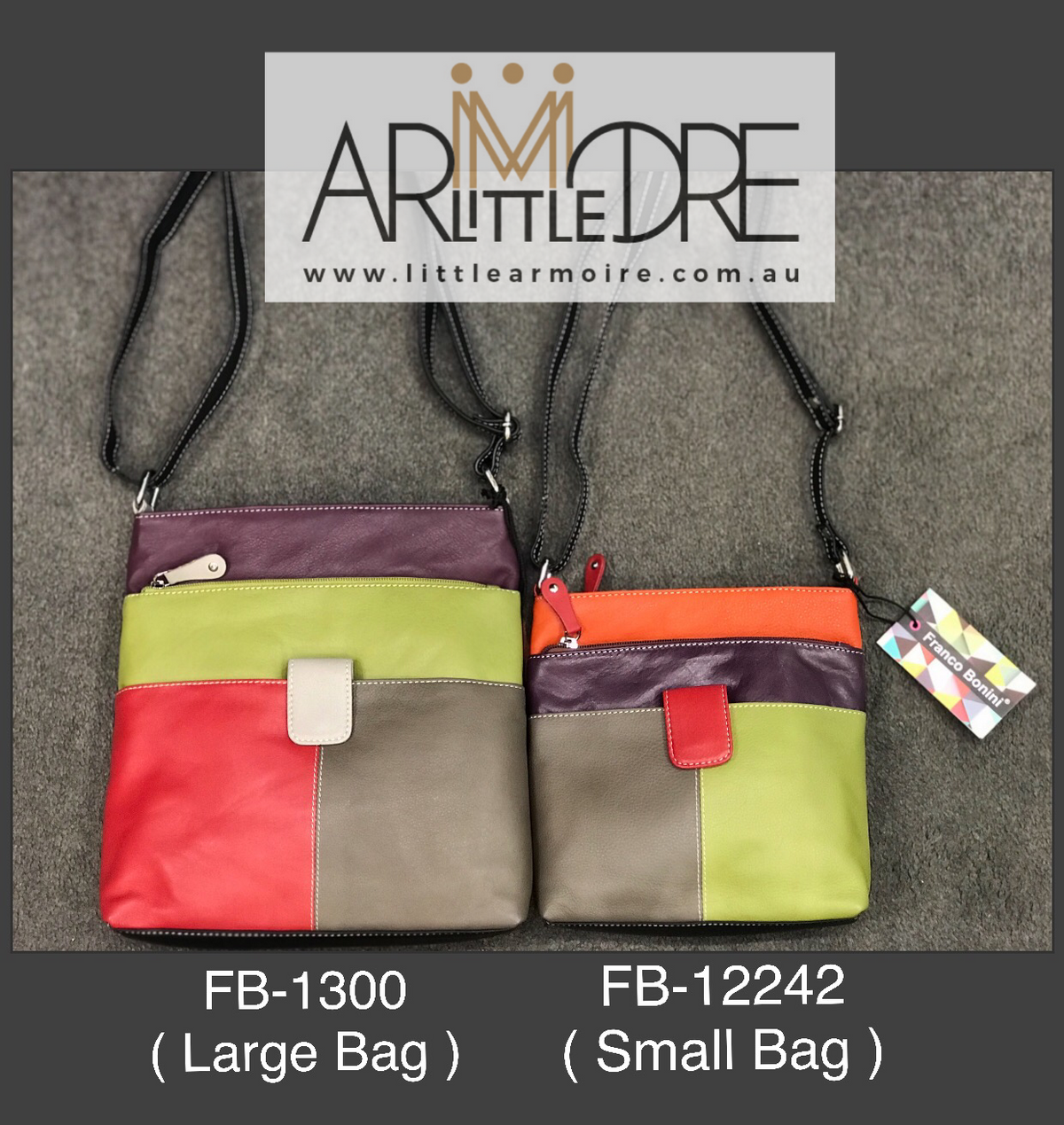 Multi Coloured Small Leather Sling Bag FB 1300 Little Armoire Tasmania ONLINE